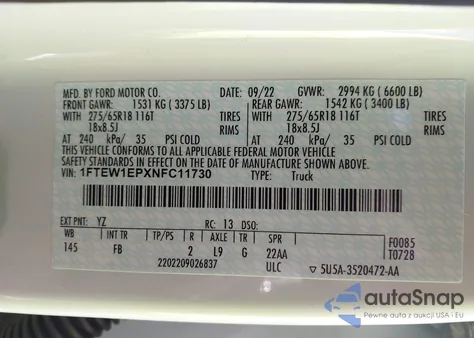 2022 Ford F-150 Xlt from USA, damaged, VIN 1FTEW1EPXNFC11730